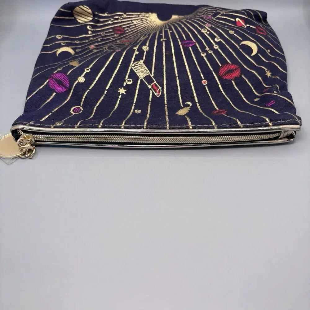 Estee Lauder Navy Gold Star Moon Galaxy Print Cosmetic Pouch Travel Bag Cotton